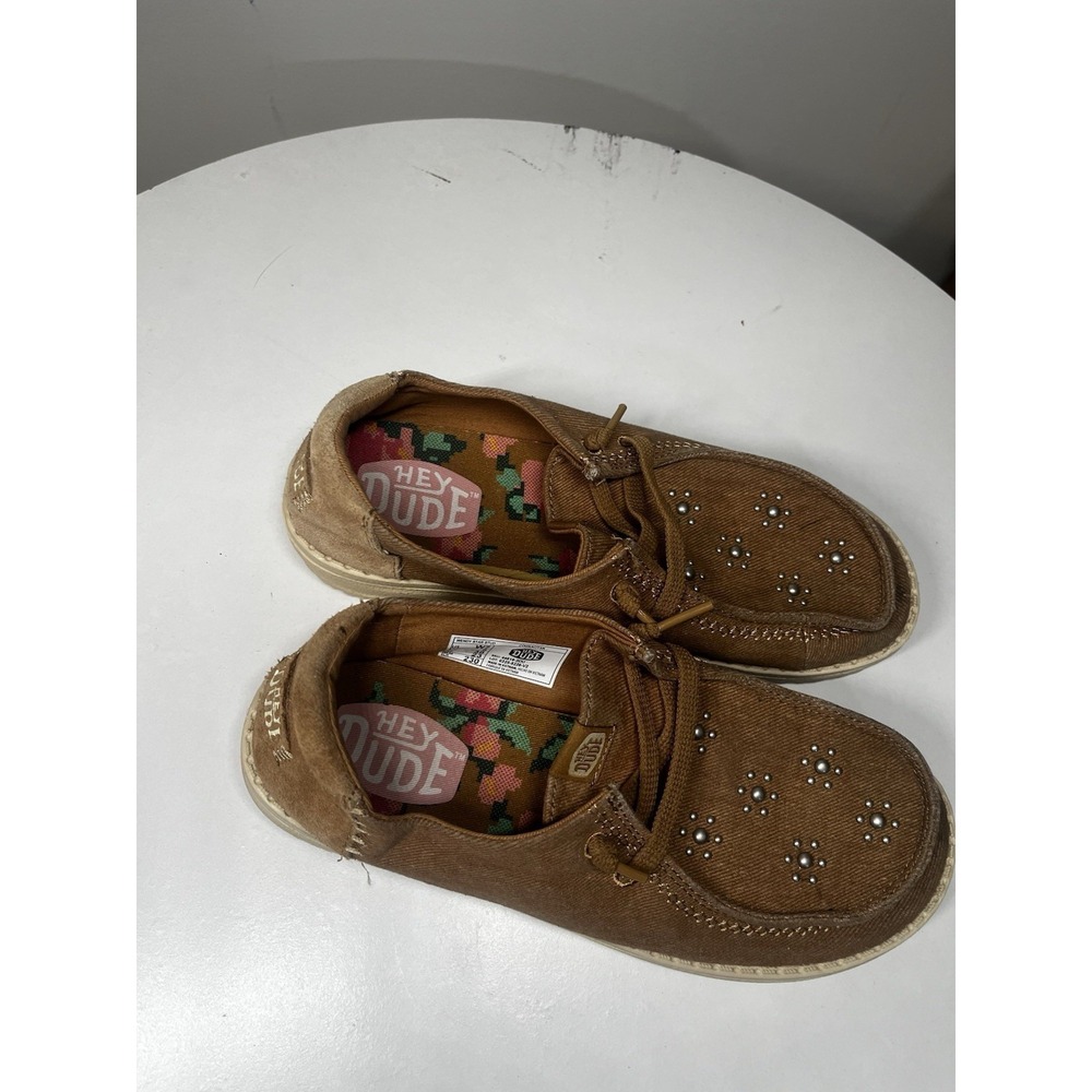 Hey Dude Wendy Star Studded Linen Slip On Brown/Tan Women's Size 7